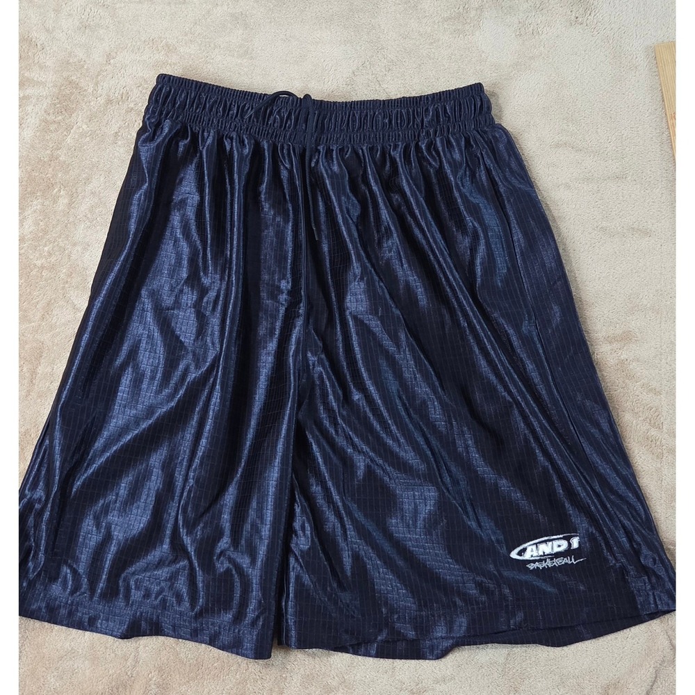 Vintage AND1 Basketball Dazzle Shorts Men's Size 2XL Blue Shiny Glossy EUC